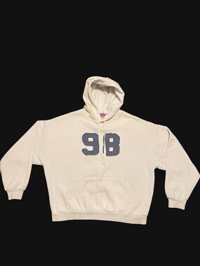 Edikted Cream Hoodie with Navy '98' Chest Applique